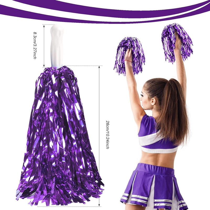 DILIBRA 24 Pcs Metallic Cheerleading Pom Poms for Kids, Cheerleaders Cheer Pom Poms with Baton Handle, Cheering Squad Hand Flower for Adults Team Spirit Sports Game Dancing Party - Image 2